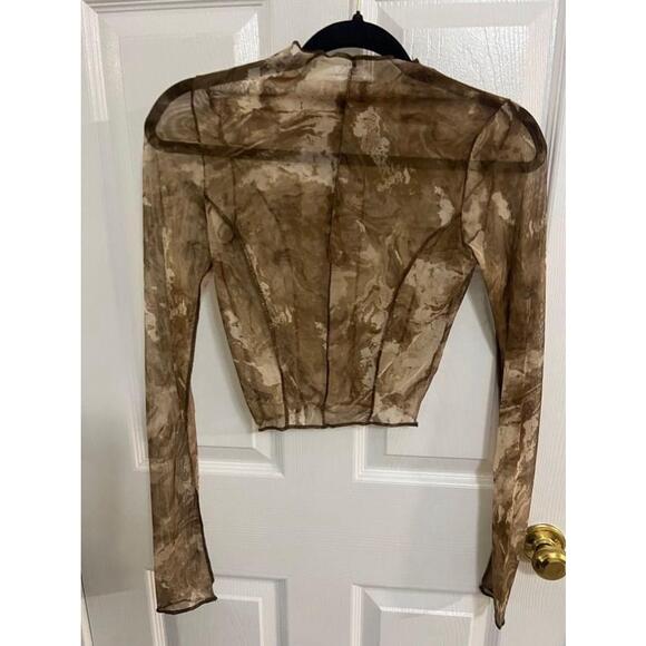 Women's Naked Wardrobe Brown Mesh Long Sleeve Crop Top - Size S NEW with tag - Picture 2 of 9